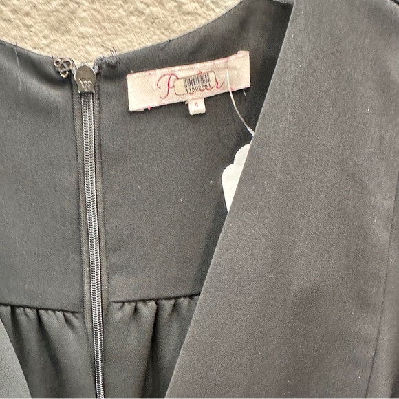 Parker NY Dress Womens Size 4 Black Hi-Low Ruffle Elegant Long Sleeve - Picture 6 of 10